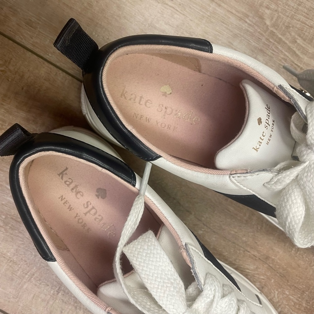 Kate Spade Adorn White and Black Leather Sneakers - Size 8 - Picture 8 of 13